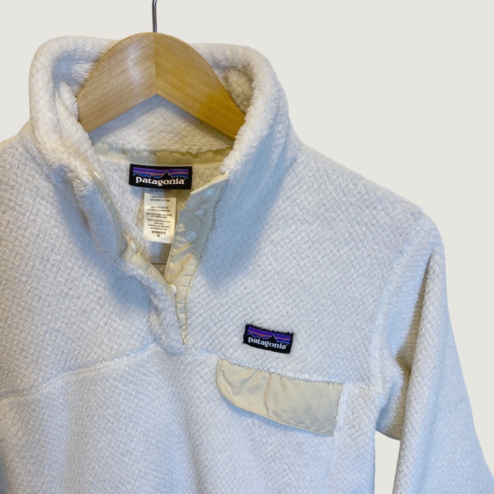 Patagonia Re-Tool Snap-T Pullover Women Size M White Excellent Fleece Sweater